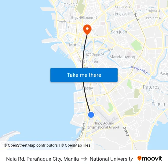 Naia Rd, Parañaque City, Manila to National University map