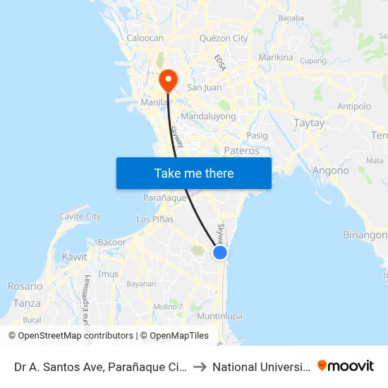 Dr A. Santos Ave, Parañaque City to National University map