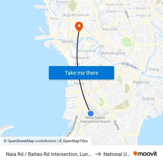 Naia Rd / Baltao Rd Intersection, Lungsod Ng Pasay, Manila to National University map