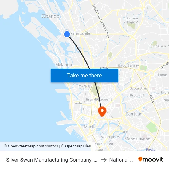 Silver Swan Manufacturing Company, M. D Del Pilar, Malabon City to National University map