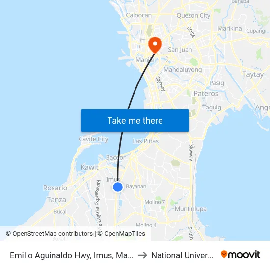 Emilio Aguinaldo Hwy, Imus, Manila to National University map