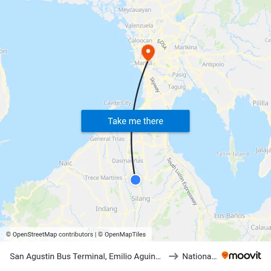 San Agustin Bus Terminal, Emilio Aguinaldo Hwy, Lungsod Ng Dasmariñas, Manila to National University map