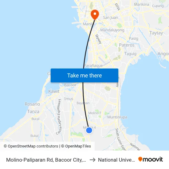 Molino-Paliparan Rd, Bacoor City, Manila to National University map