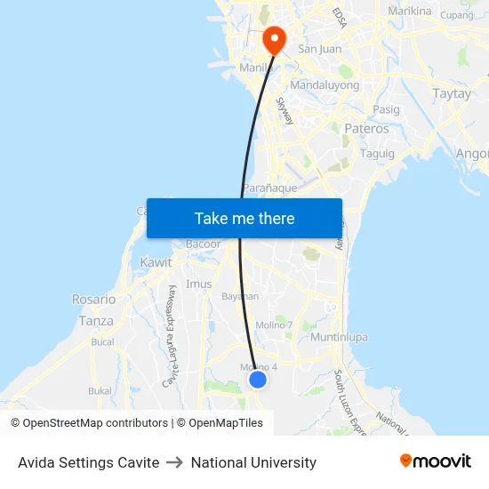 Avida Settings Cavite to National University map