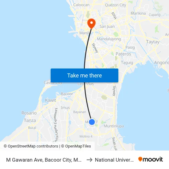 M Gawaran Ave, Bacoor City, Manila to National University map