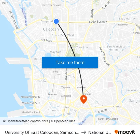 University Of East Caloocan, Samson Road, Caloocan City to National University map