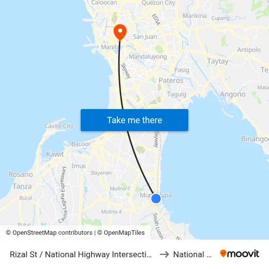 Rizal St / National Highway Intersection, Muntinlupa City, Manila to National University map