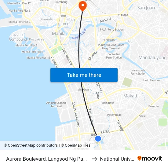 Aurora Boulevard, Lungsod Ng Pasay, Manila to National University map