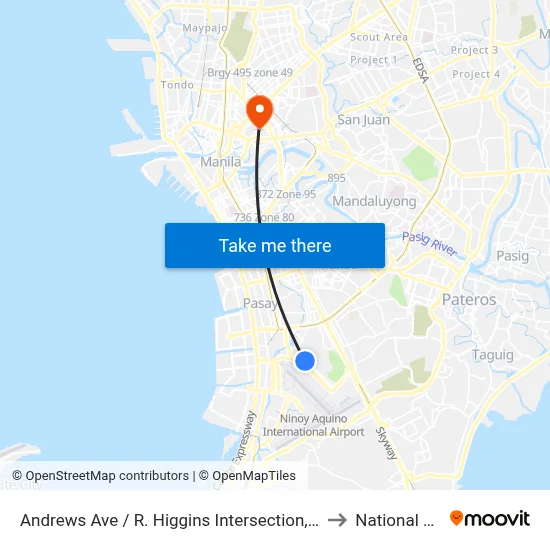 Andrews Ave / R. Higgins Intersection, Lungsod Ng Pasay, Manila to National University map