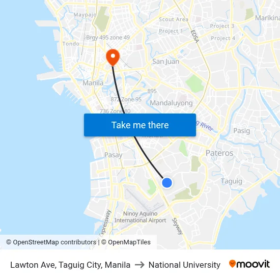 Lawton Ave, Taguig City, Manila to National University map
