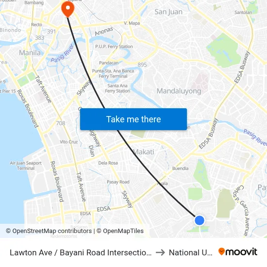 Lawton Ave / Bayani Road Intersection, Taguig City, Manila to National University map