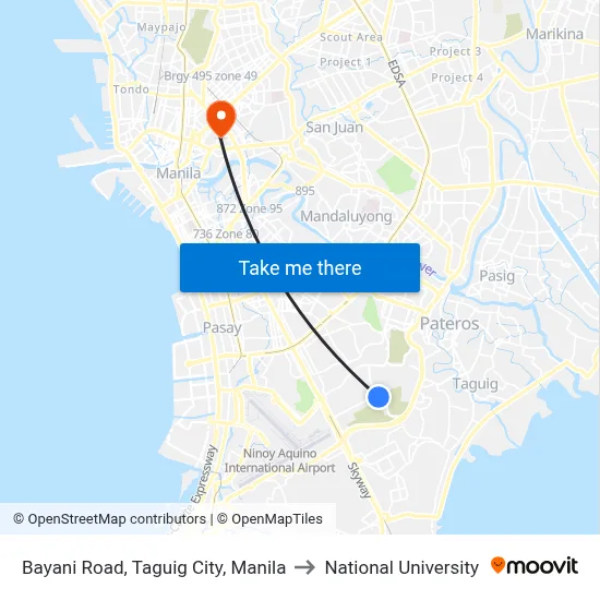 Bayani Road, Taguig City, Manila to National University map