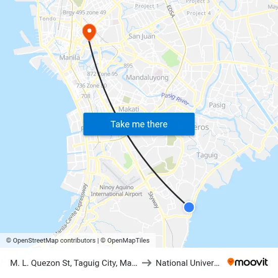 M. L. Quezon St, Taguig City, Manila to National University map