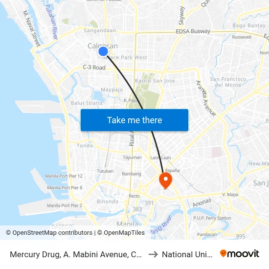 Mercury Drug, A. Mabini Avenue, Caloocan City to National University map
