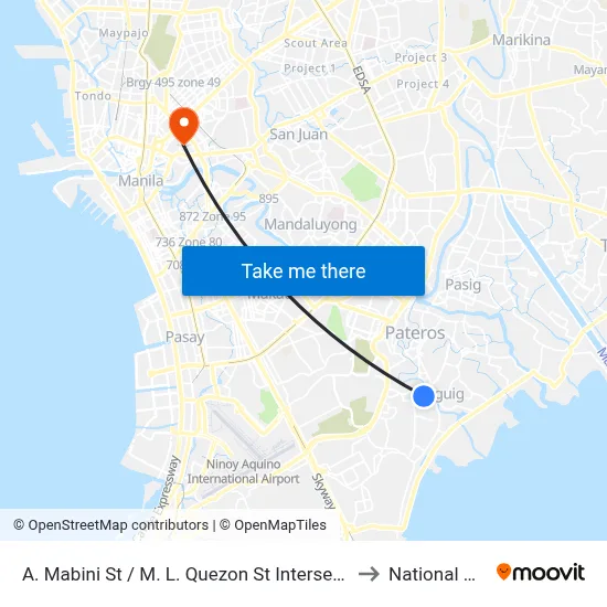A. Mabini St / M. L. Quezon St Intersection, Taguig City, Manila to National University map