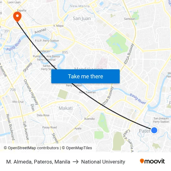 M. Almeda, Pateros, Manila to National University map