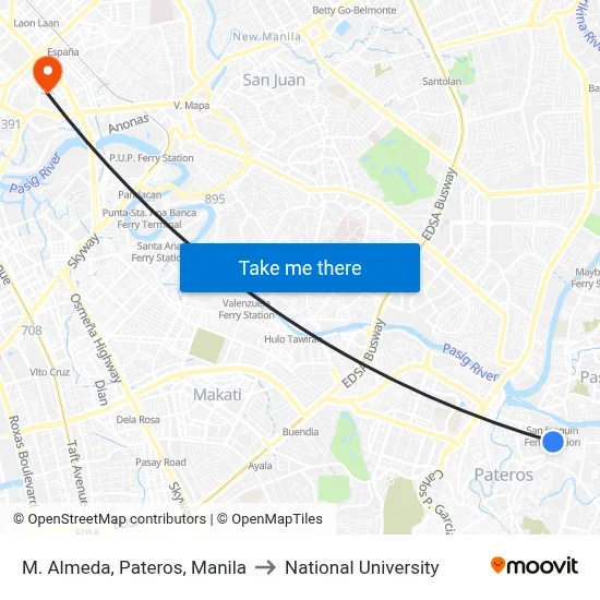M. Almeda, Pateros, Manila to National University map