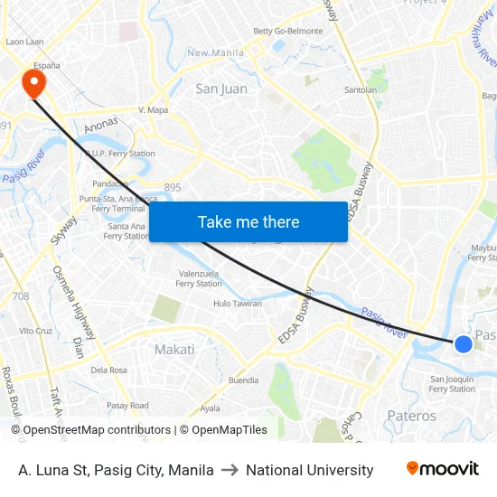A. Luna St, Pasig City, Manila to National University map