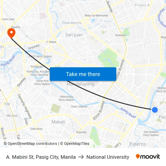 A. Mabini St, Pasig City, Manila to National University map