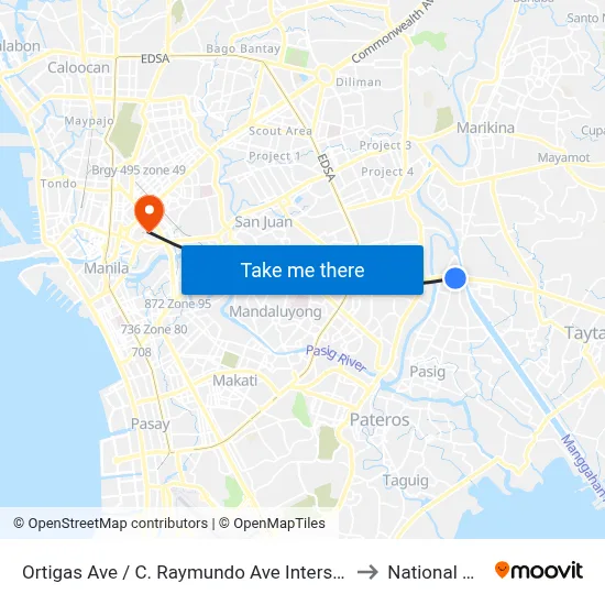Ortigas Ave  / C. Raymundo Ave Intersection, Pasig City, Manila to National University map