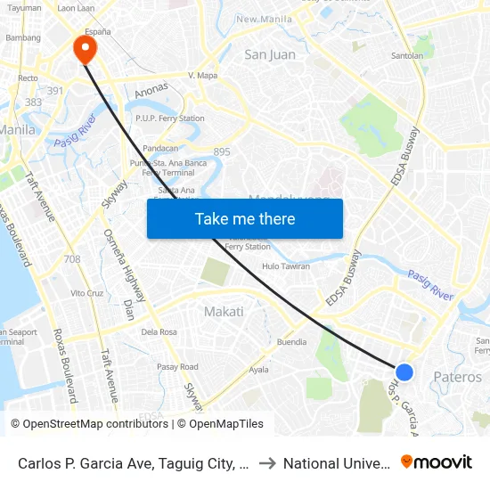 Carlos P. Garcia Ave, Taguig City, Manila to National University map