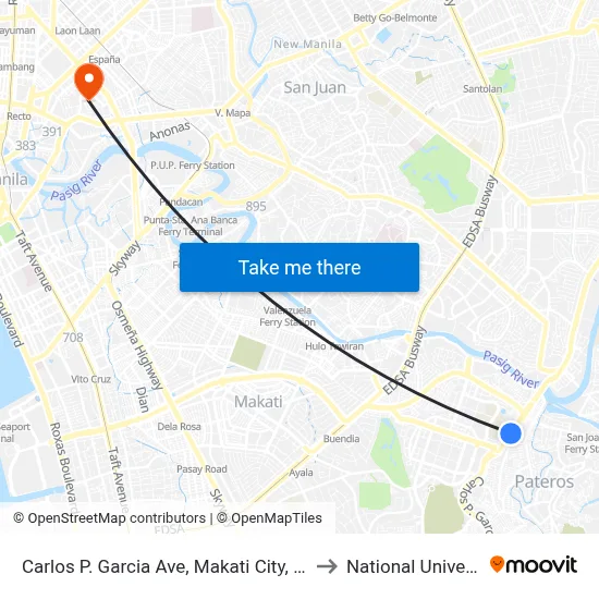 Carlos P. Garcia Ave, Makati City, Manila to National University map