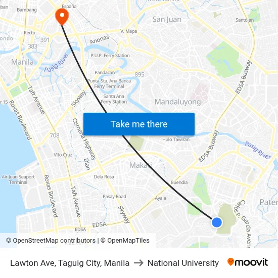 Lawton Ave, Taguig City, Manila to National University map