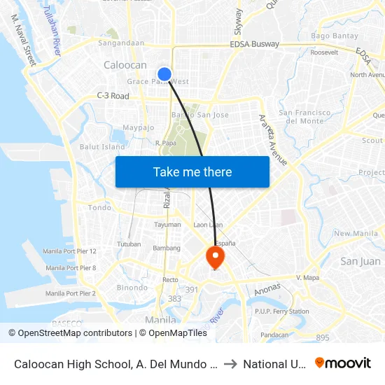 Caloocan High School, A. Del Mundo Street, Caloocan City to National University map