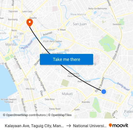 Kalayaan Ave, Taguig City, Manila to National University map