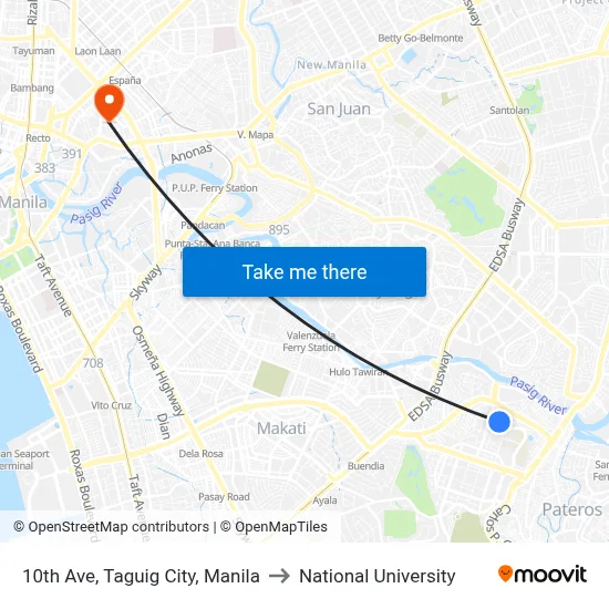 10th Ave, Taguig City, Manila to National University map