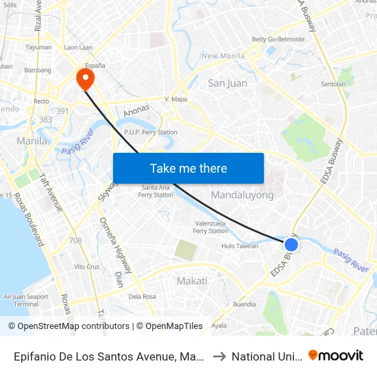 Epifanio De Los Santos Avenue, Makati City, Manila to National University map