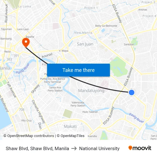 Shaw Blvd, Shaw Blvd, Manila to National University map