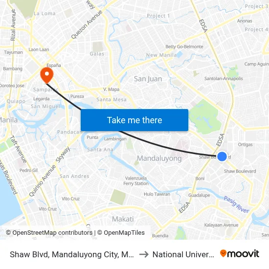 Shaw Blvd, Mandaluyong City, Manila to National University map
