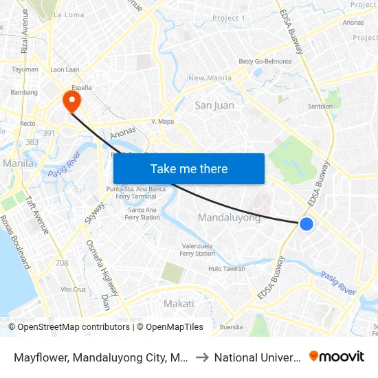 Mayflower, Mandaluyong City, Manila to National University map