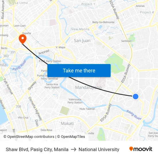 Shaw Blvd, Pasig City, Manila to National University map