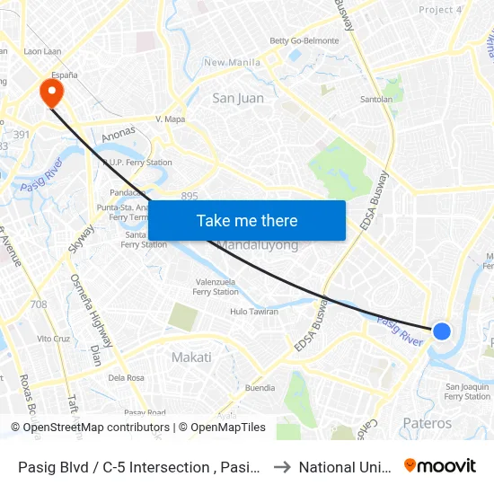 Pasig Blvd / C-5 Intersection , Pasig City, Manila to National University map
