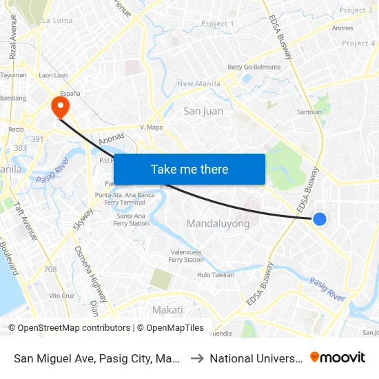 San Miguel Ave, Pasig City, Manila to National University map