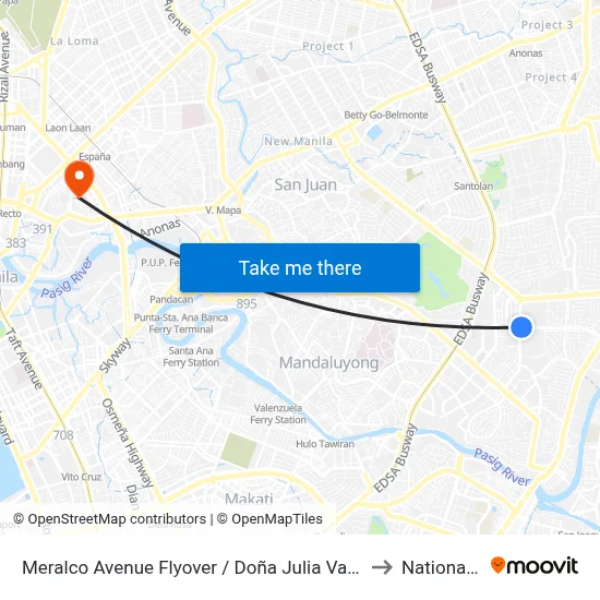 Meralco Avenue Flyover / Doña Julia Vargas Ave Intersection, Pasig City, Manila to National University map
