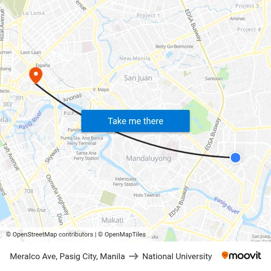 Meralco Ave, Pasig City, Manila to National University map