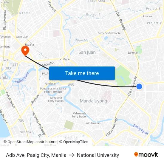 Adb Ave, Pasig City, Manila to National University map