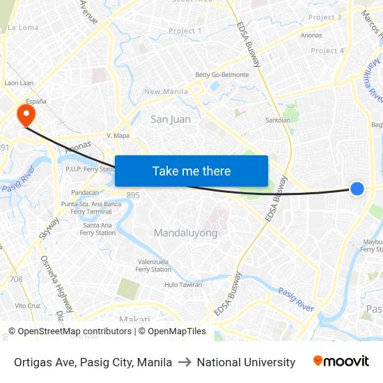 Ortigas Ave, Pasig City, Manila to National University map