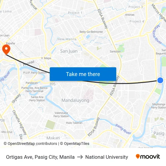 Ortigas Ave, Pasig City, Manila to National University map