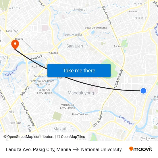 Lanuza Ave, Pasig City, Manila to National University map