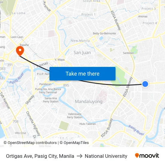 Ortigas Ave, Pasig City, Manila to National University map