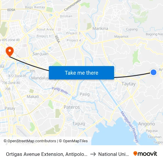 Ortigas Avenue Extension, Antipolo City, Manila to National University map