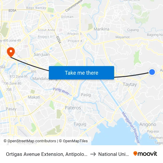 Ortigas Avenue Extension, Antipolo City, Manila to National University map