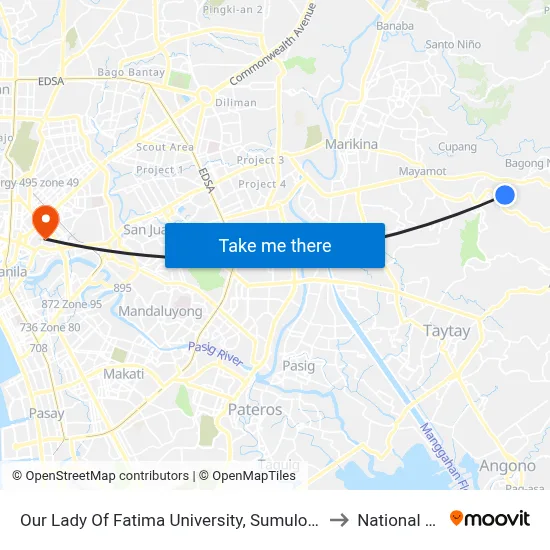 Our Lady Of Fatima University, Sumulong Hwy, Antipolo City, Manila to National University map