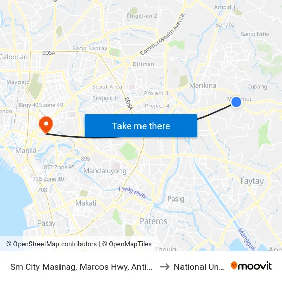 Sm City Masinag, Marcos Hwy, Antipolo City, Manila to National University map