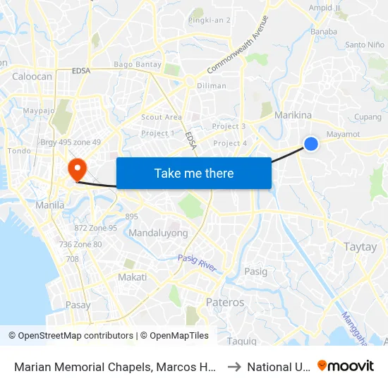 Marian Memorial Chapels, Marcos Hwy, Antipolo City, Manila to National University map