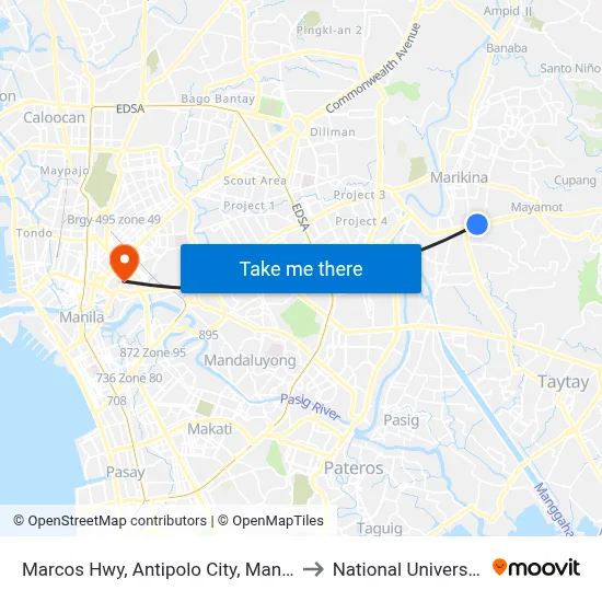Marcos Hwy, Antipolo City, Manila to National University map